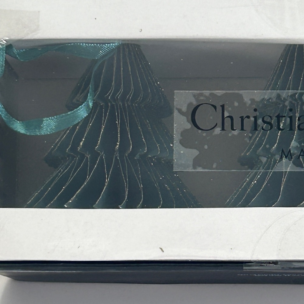 Christian Lacroix Christmas Ornaments Green Paper Trees Set of 3 NEW